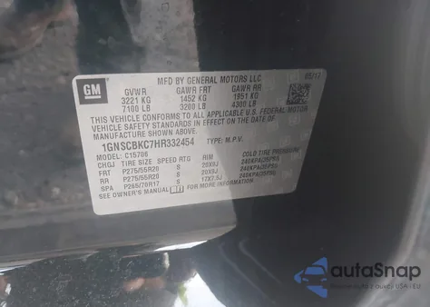 2017 Chevrolet Tahoe Lt from USA, damaged, VIN 1GNSCBKC7HR332454
